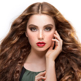 Close-up beauty portrait of a woman with long curly brown hair and red lipstick, Photoshop GIF creation tutorial thumbnail