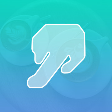 Teal gradient icon of a smudge finger shape over a coffee photo, demonstrating how to use the Smudge tool in Photoshop