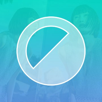 White line-art icon of a circle with a wedge cut out, over a teal-to-blue gradient with faded portrait photos in the background, illustrating how to use Black & White adjustments in Photoshop