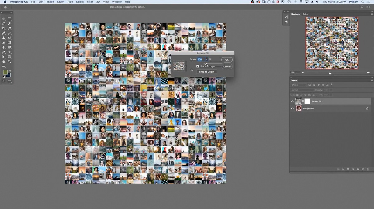 Blend mode dropdown open on the pattern fill layer, about to switch from Normal to Soft Light