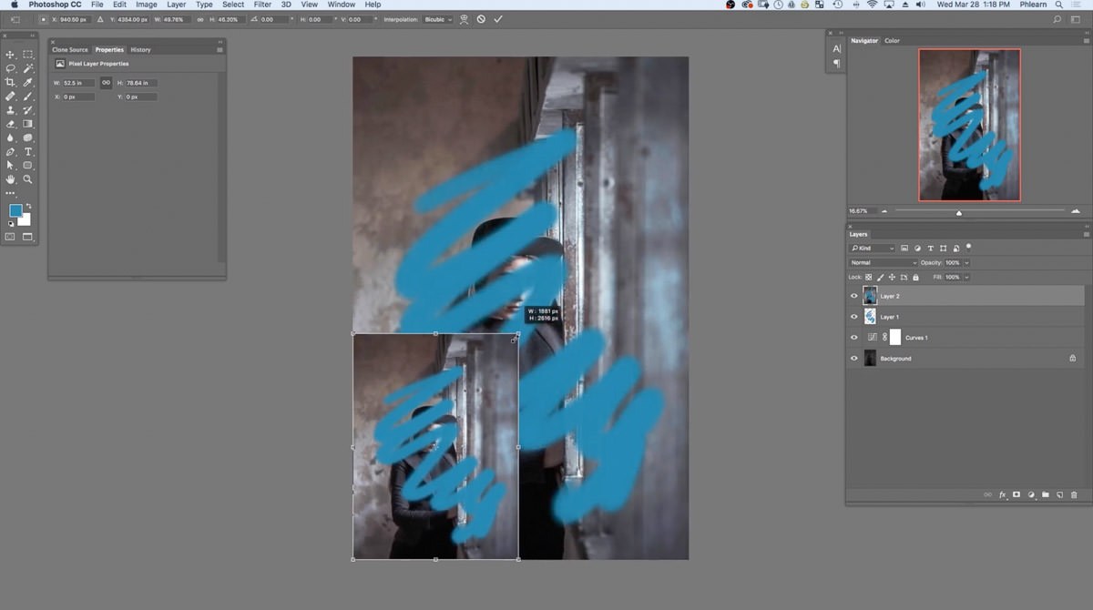 The Curves adjustment layer selected in the Layers panel, with its layer mask thumbnail active and the brightened portrait visible behind the panel