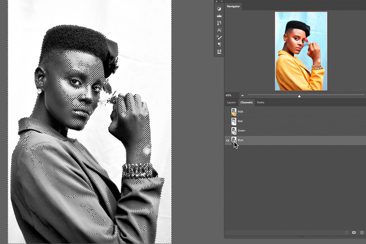 the portrait with a purple duotone built from two Solid Color layers