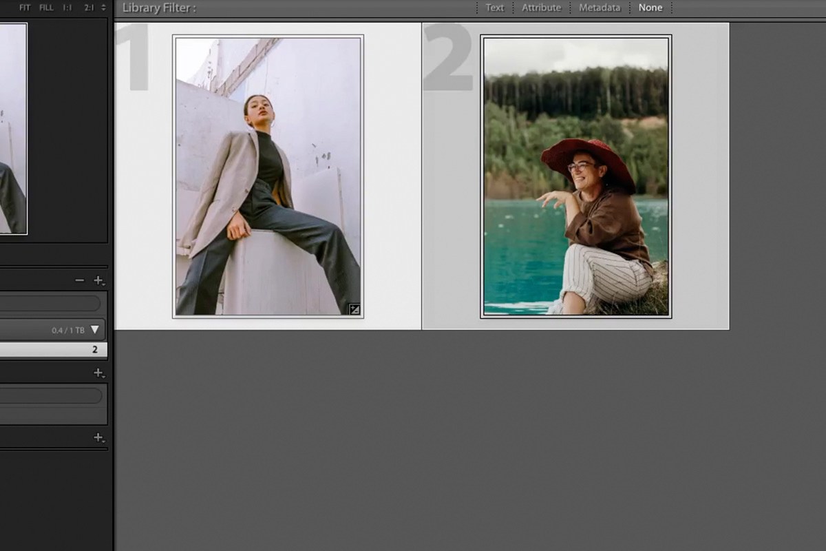 two different test photos open in Lightroom Classic