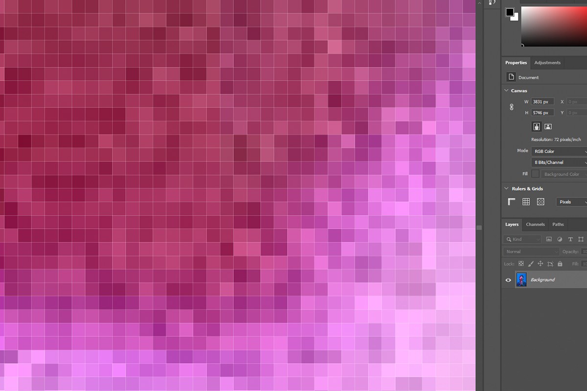 the same raster photo zoomed in, showing individual pixels