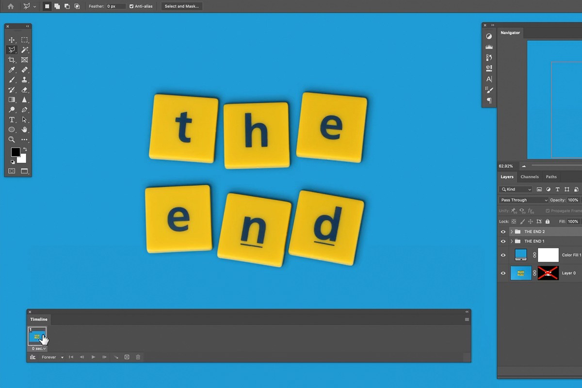 each letter cut onto its own layer with drop shadows added