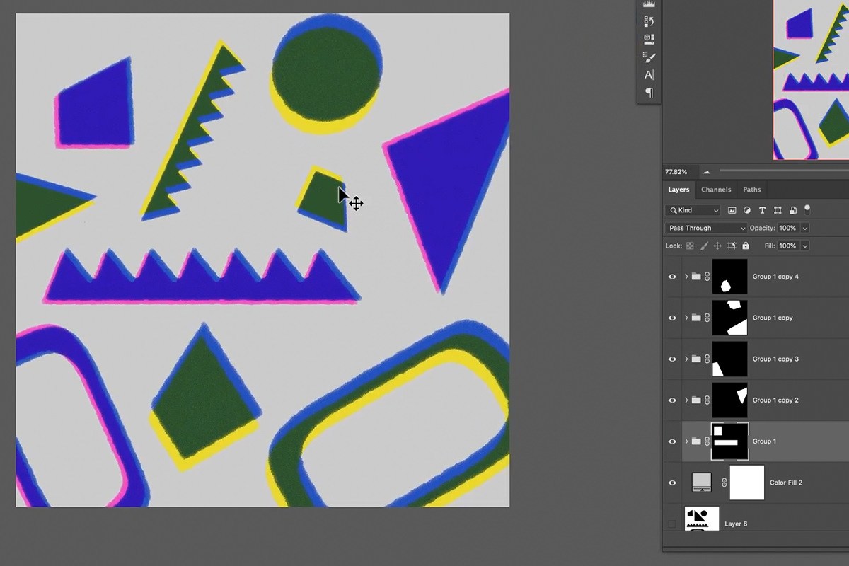 building out the full arrangement of shapes at different scales