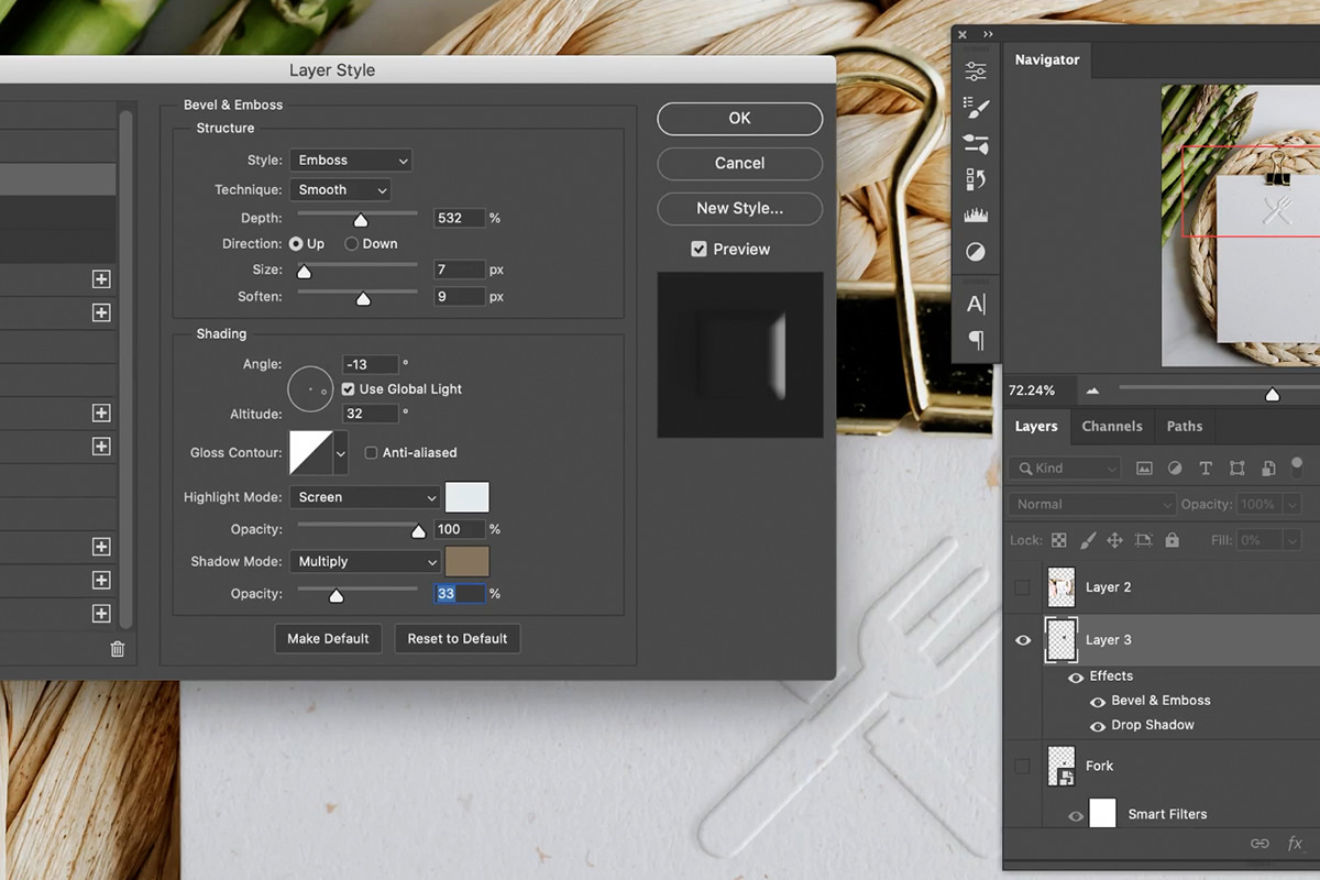 embossed effect in photoshop