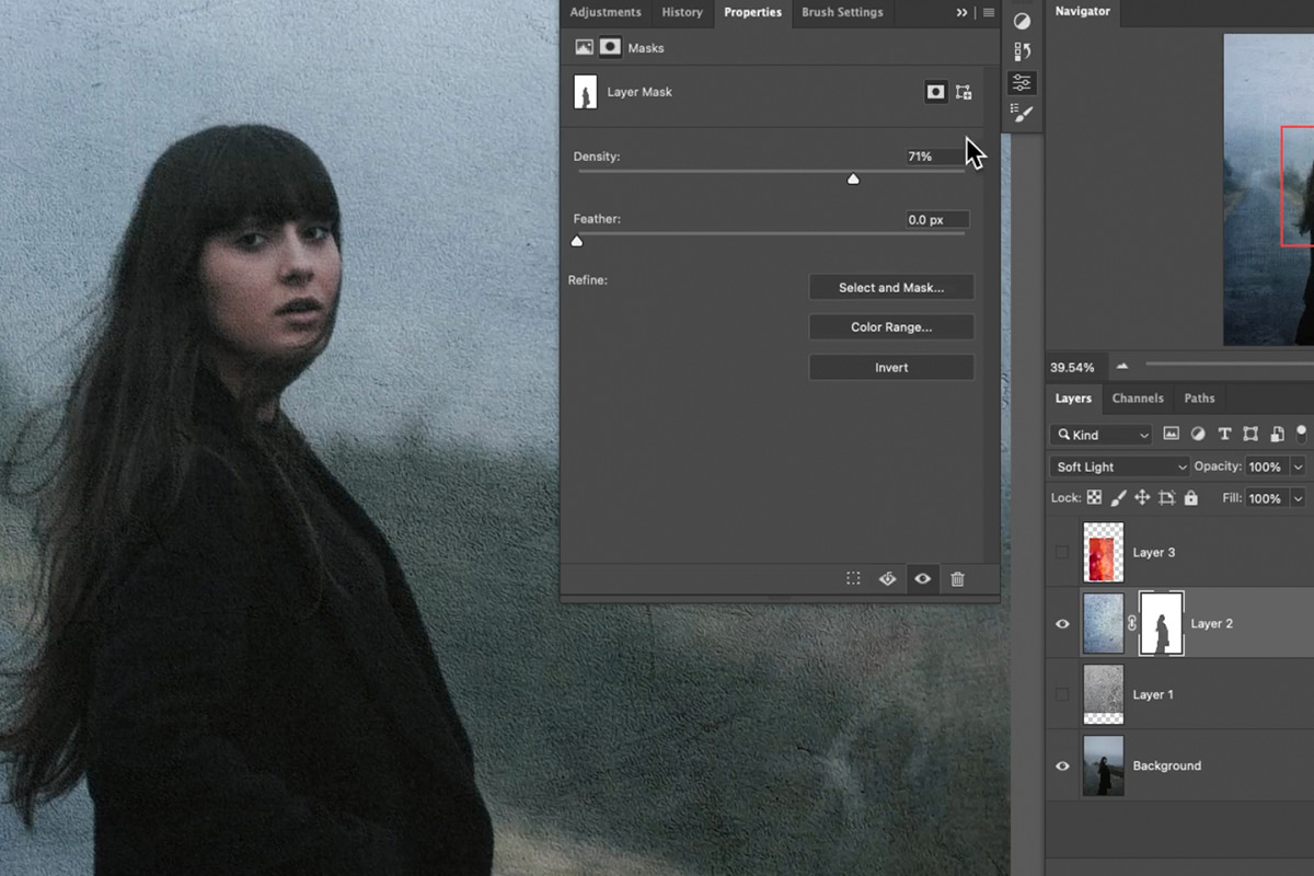 comparing the portrait with and without the texture layer