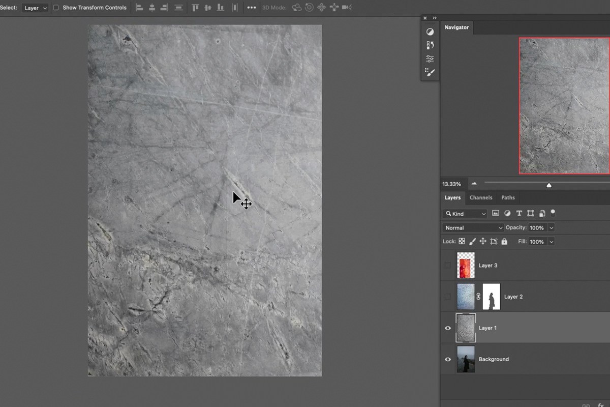 a rough gray texture image open in Photoshop