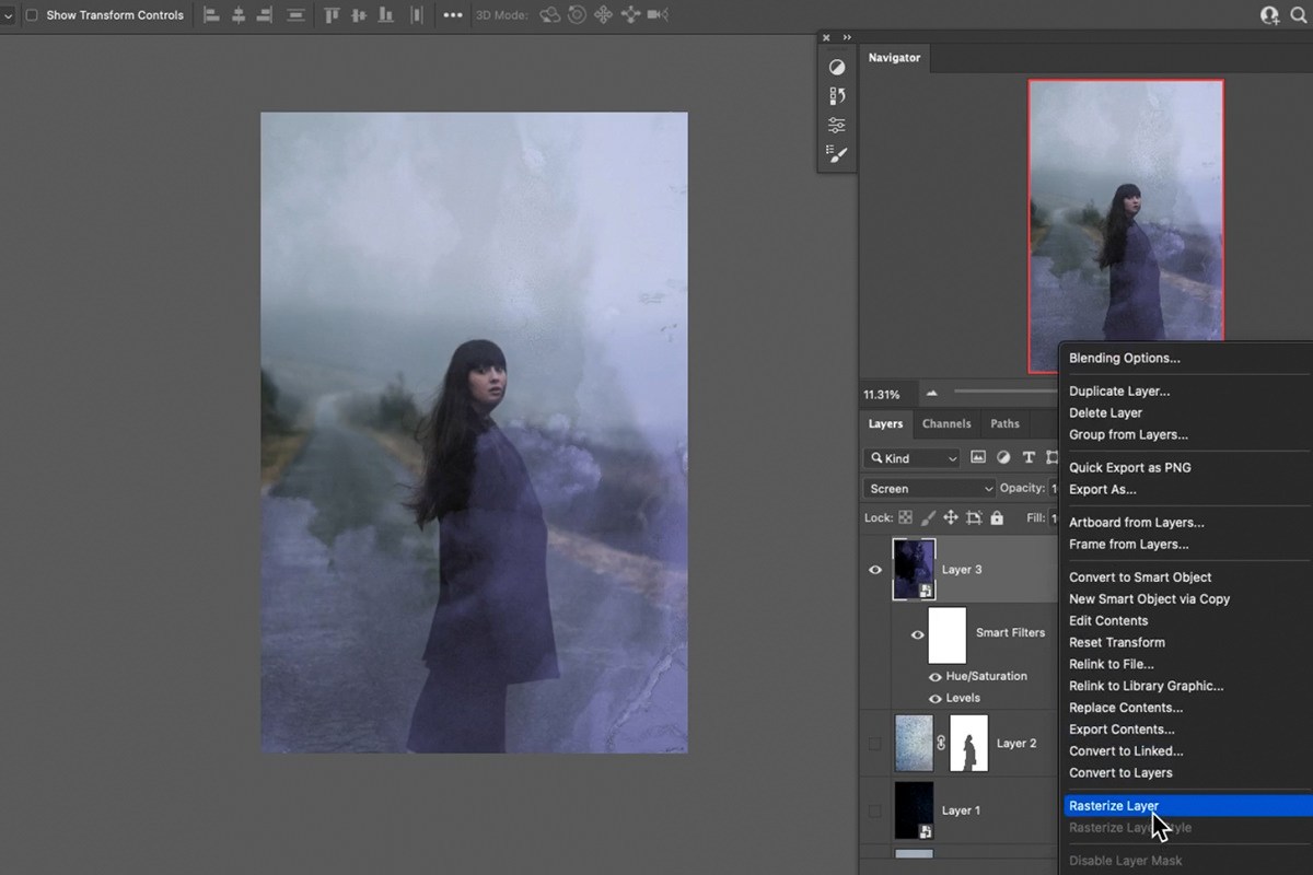 several texture layers shown together over the portrait