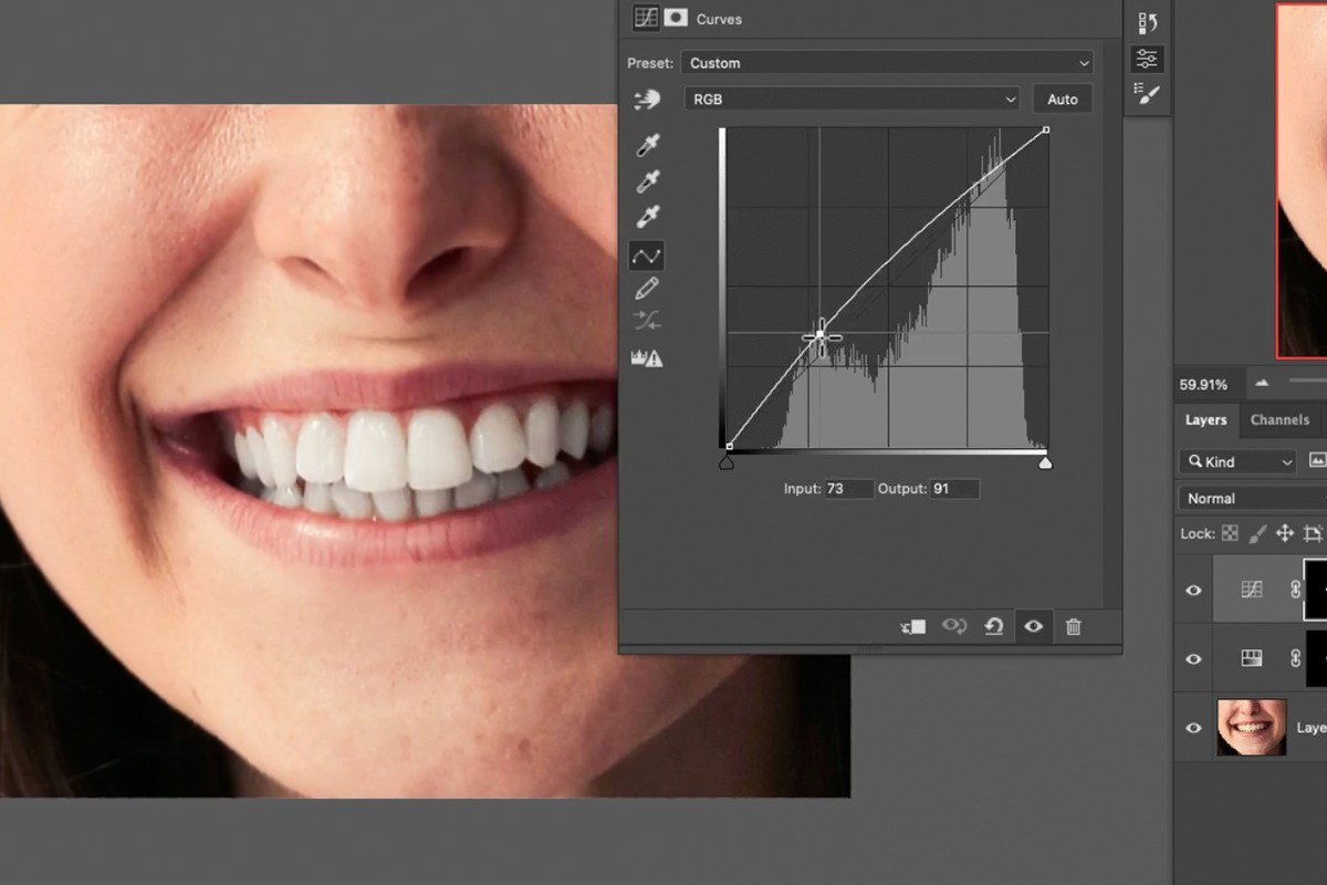 the finished portrait with brighter, whiter teeth after retouching