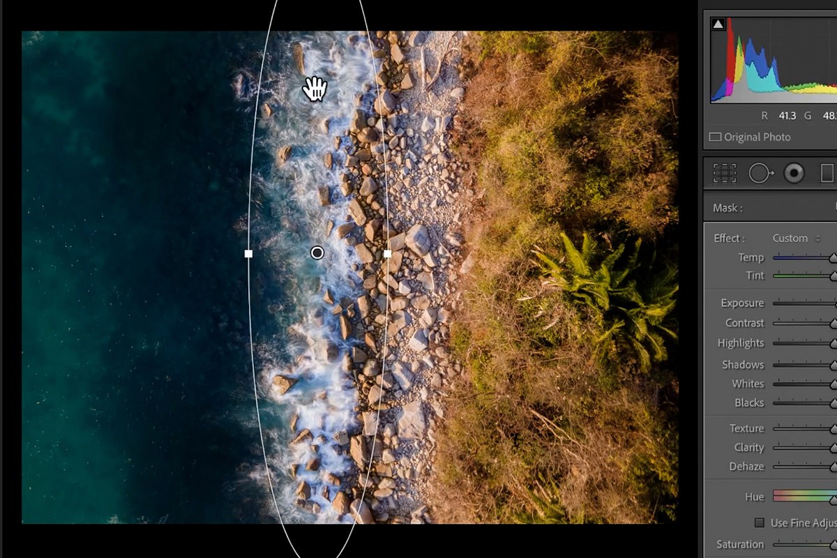 raising Vibrance on the merged HDR drone photo in Lightroom Classic