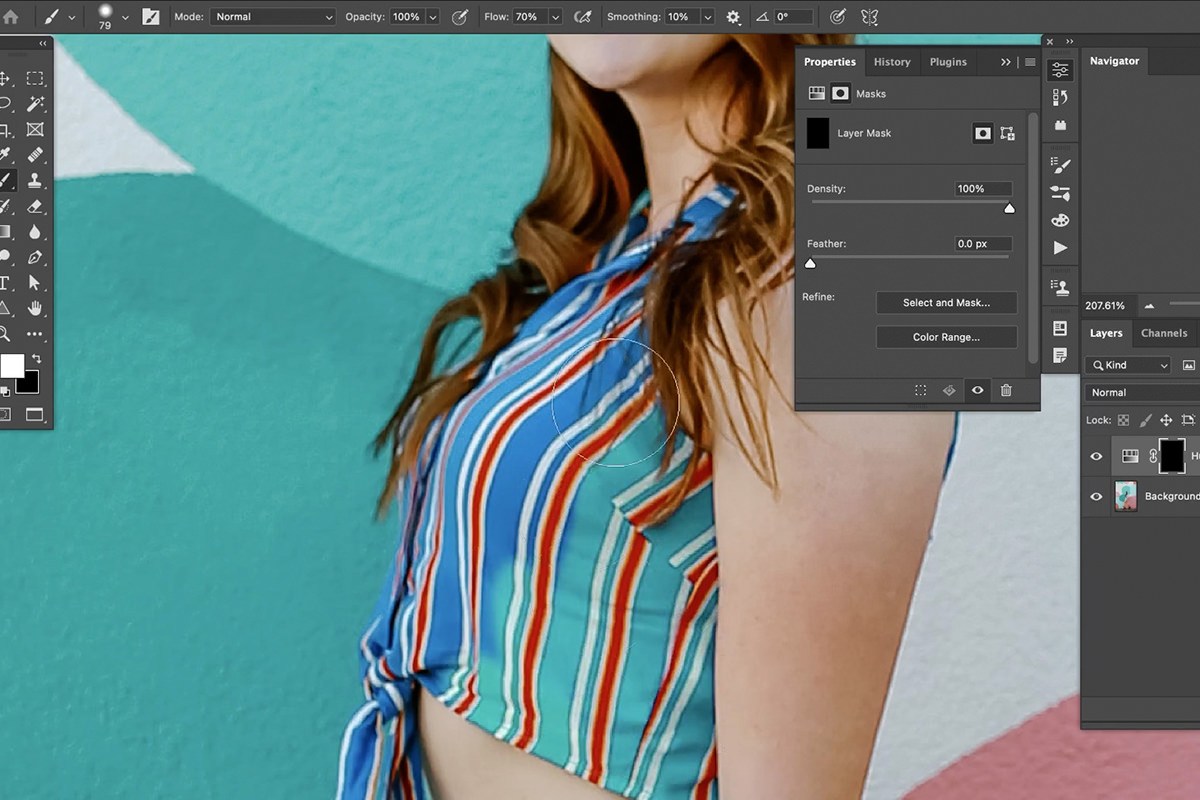 Sampled background color painted over the sock within the active selection