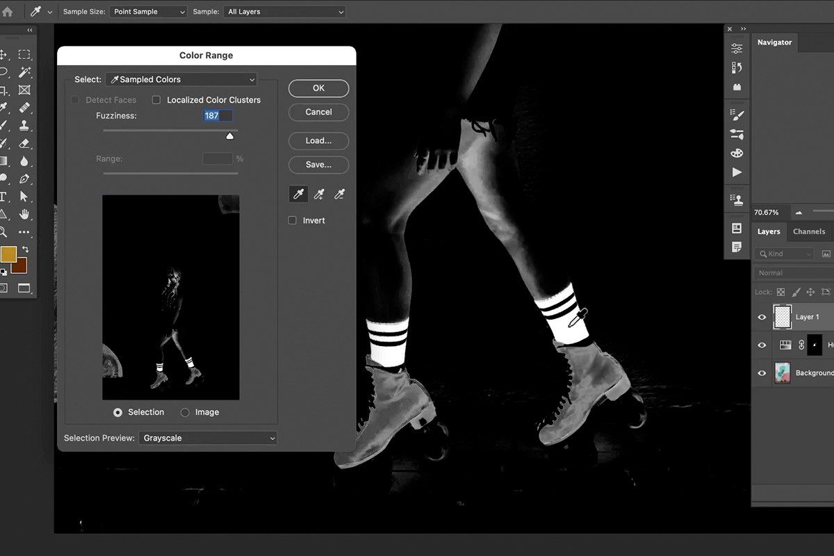 Layer mask cleaning up color spill onto the subject's legs