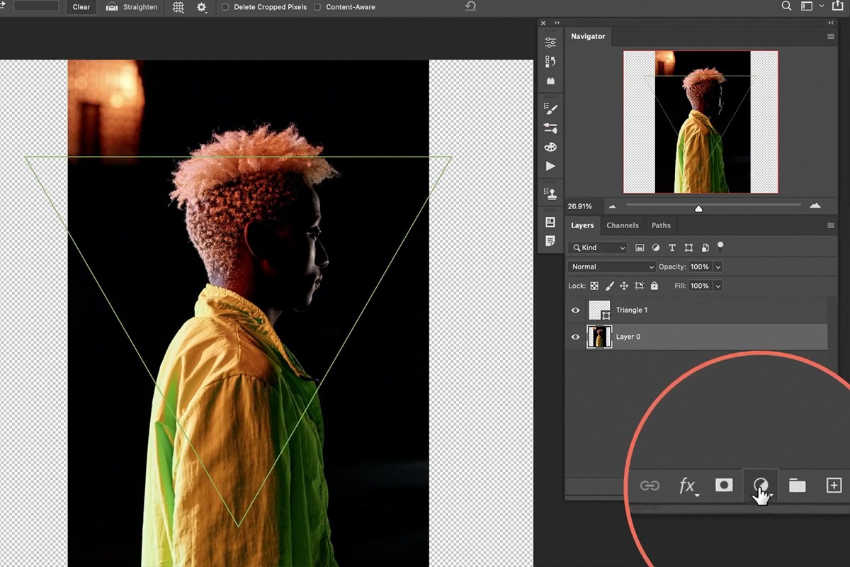 Crop tool expanding the canvas to make room for the shape