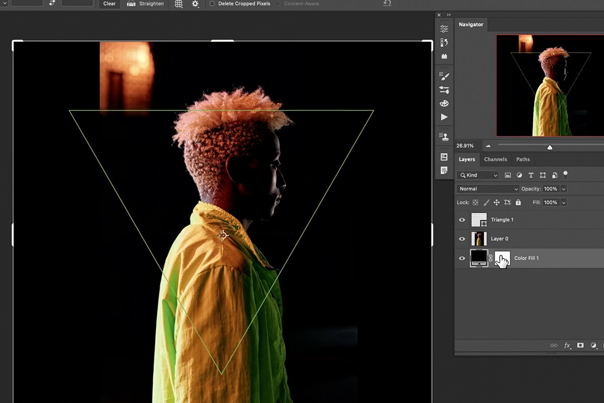Solid Color adjustment layer set to black added beneath the subject