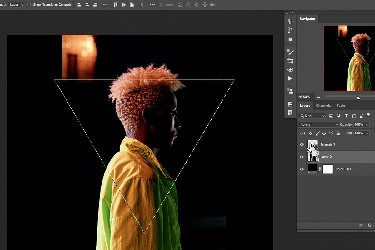 Black background behind the subject and shape