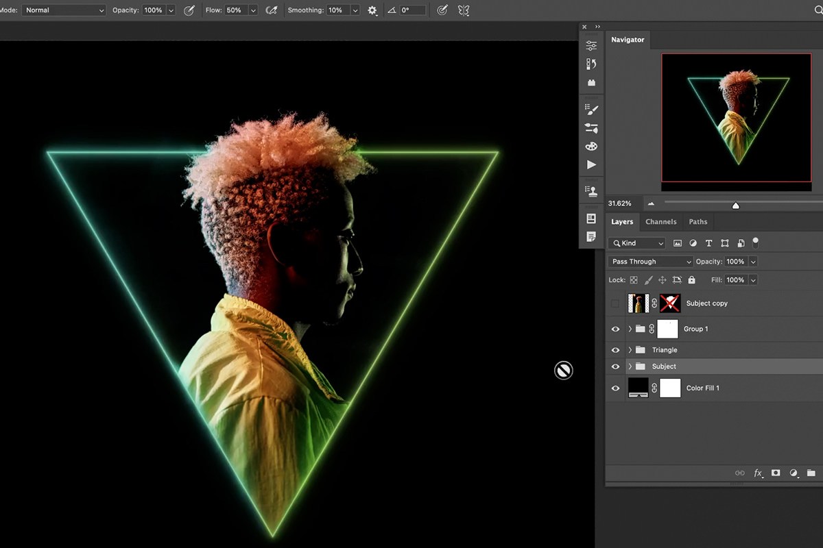Final neon glow effect portrait in Photoshop
