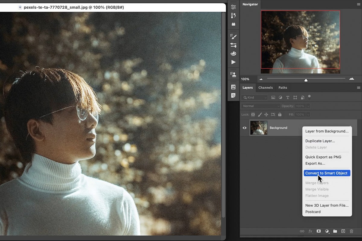 Photoshop Reduce Noise filter dialog with Strength raised and other sliders kept low