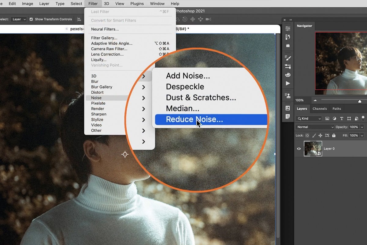 Lightroom Classic Detail panel with the Luminance noise reduction slider raised