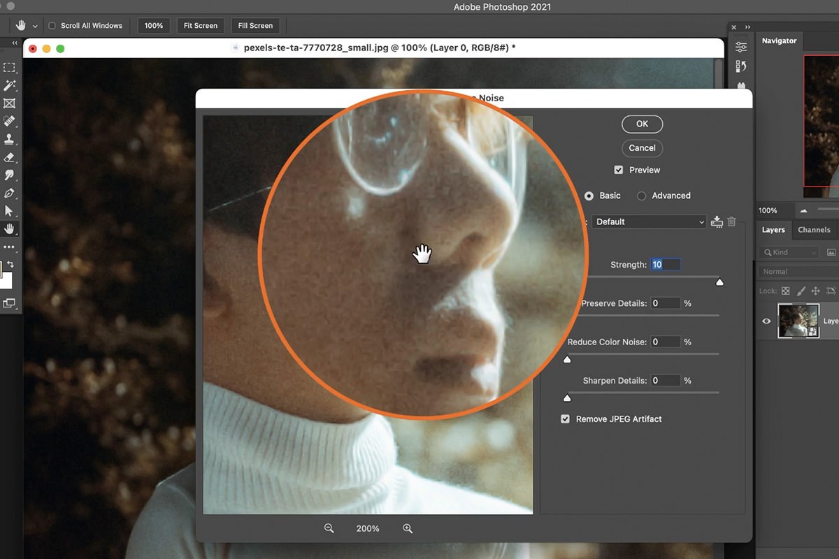 Luminar noise reduction tool applied to the sample photo