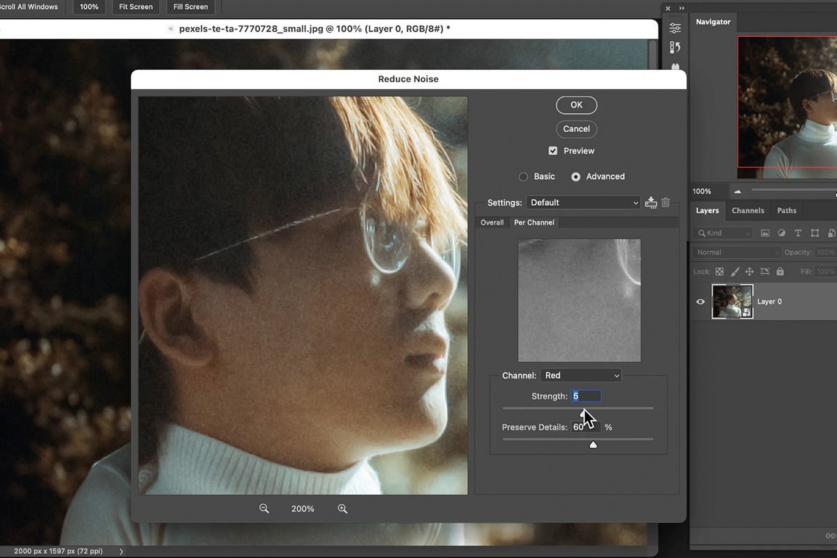 Luminar noise reduction result at full zoom