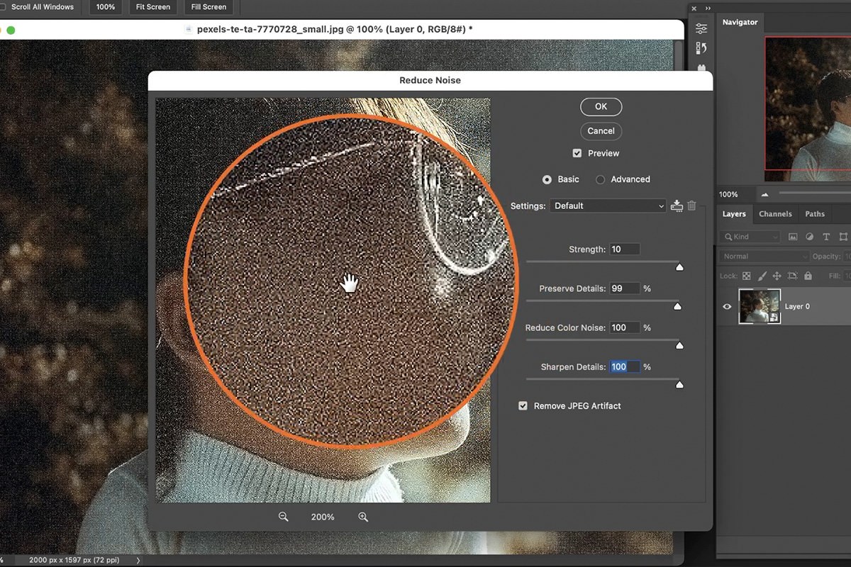 Topaz Labs DeNoise processing the sample photo