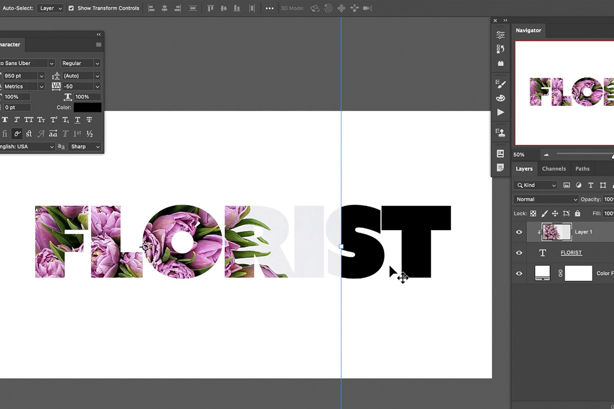 fill text with an image in Photoshop