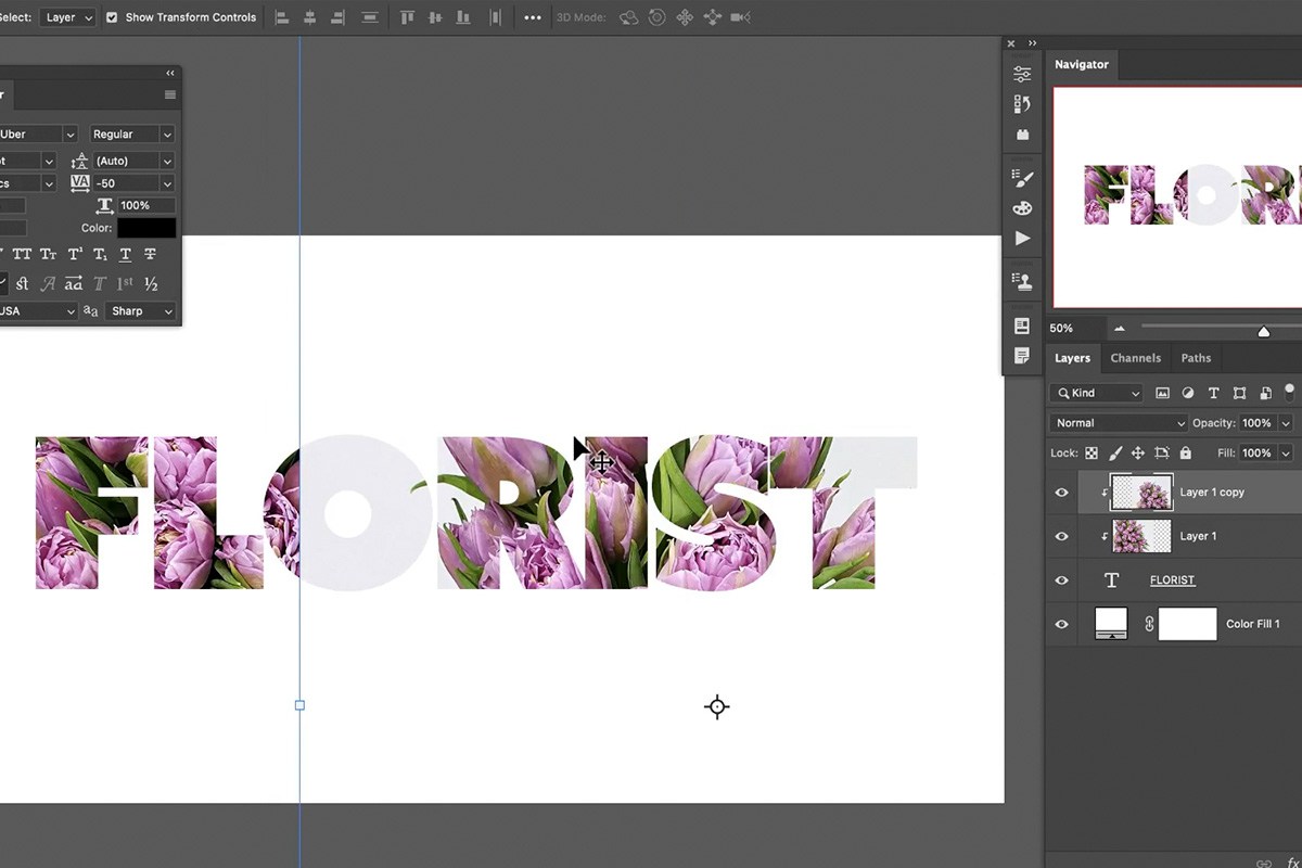 Original text layer duplicated above the clipped image layers