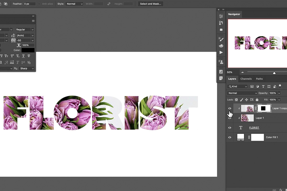 fill text with an image in Photoshop
