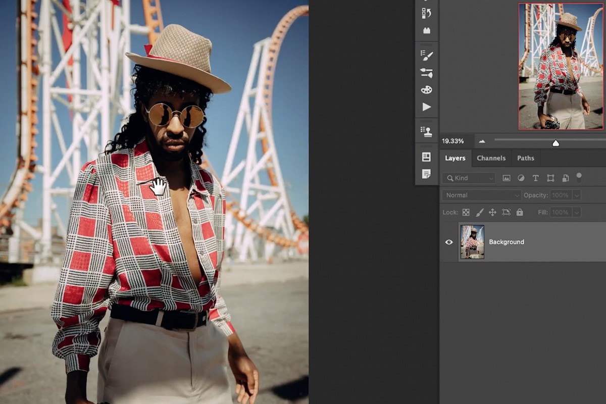 Select and Mask workspace opened from the Select menu in Photoshop