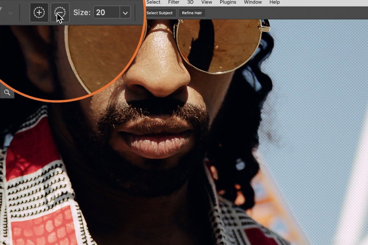 Manual brush tool selected in the Select and Mask toolbar