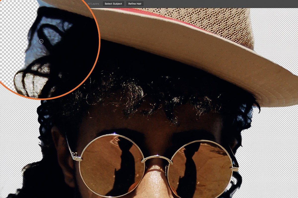 Refined hair edge compared with the hard-edged selection