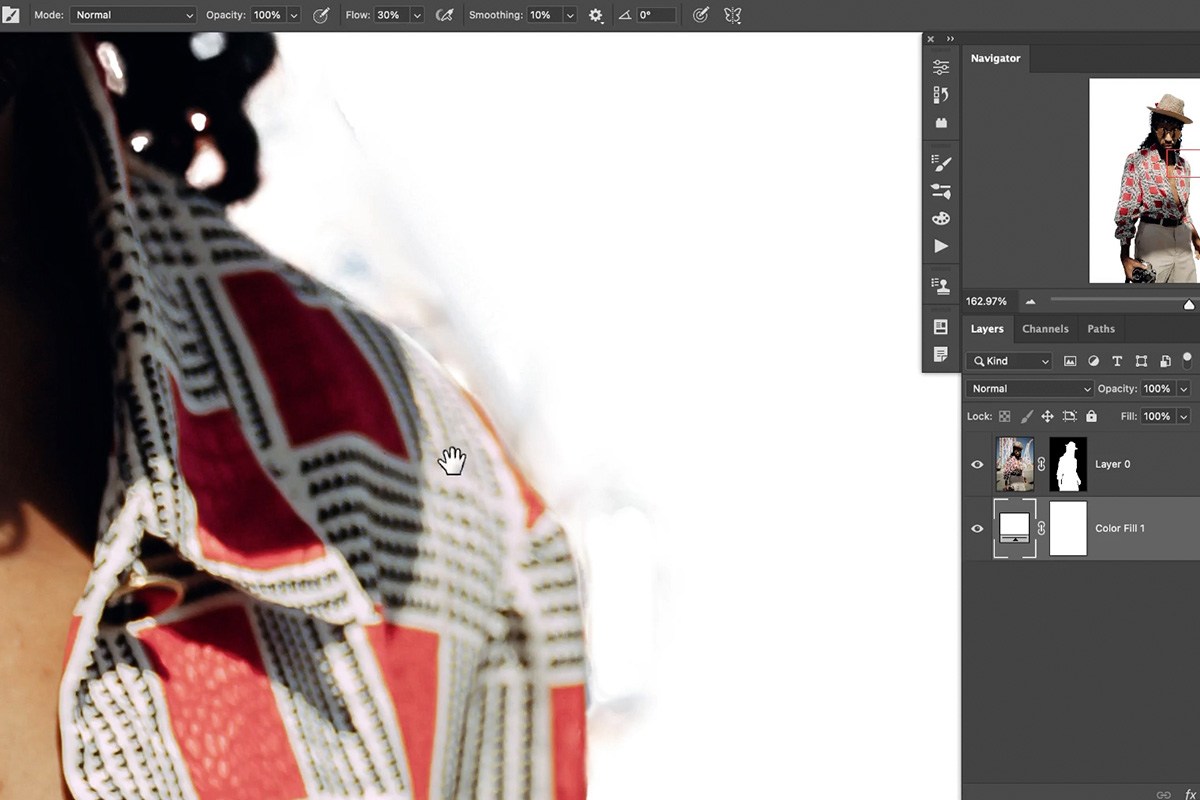 Faint background removed from the hair detail with the Overlay brush