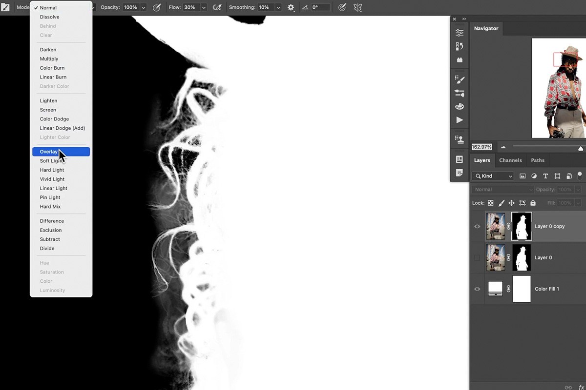 Finished subject cutout from the Select and Mask workspace