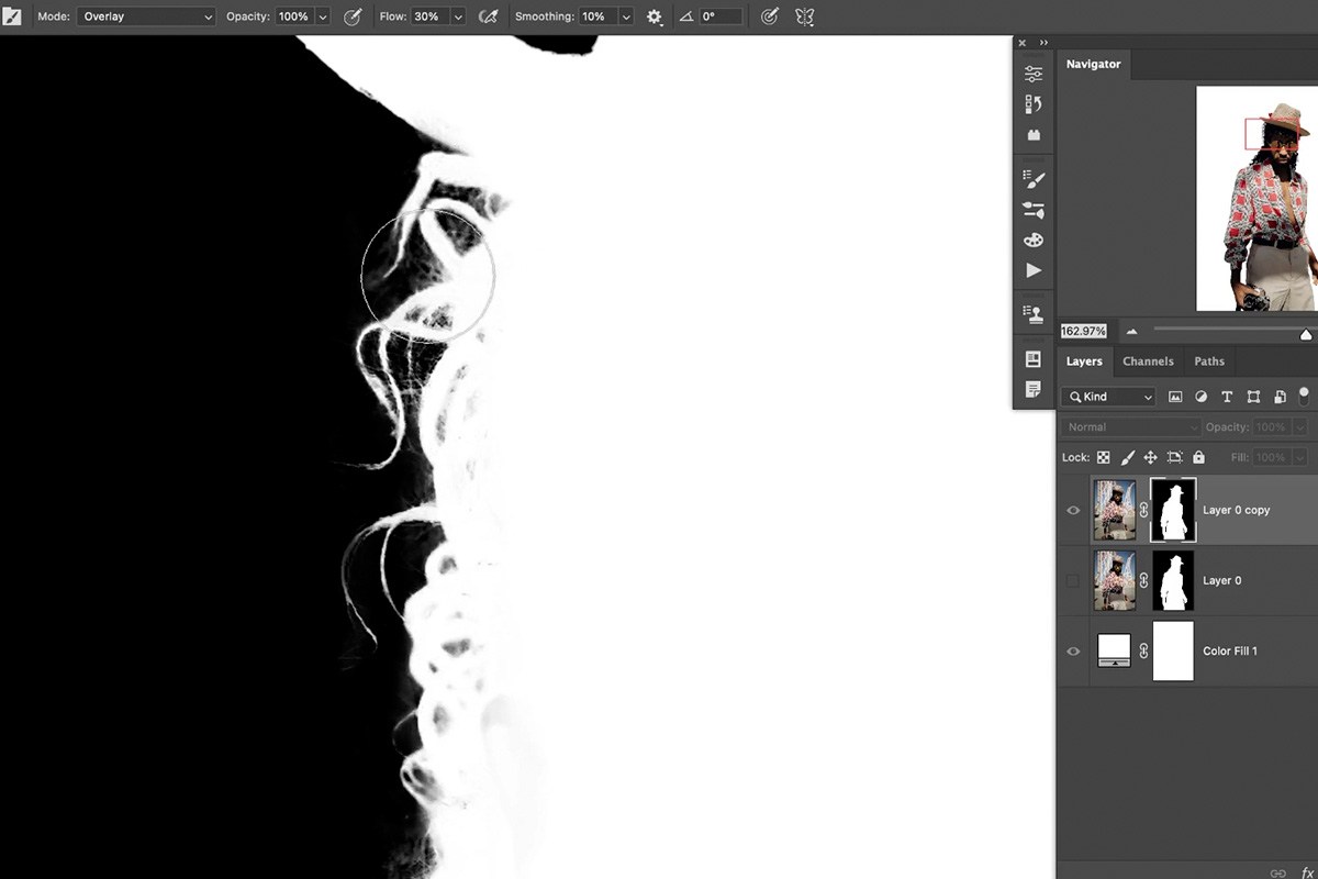 Close-up of the finished hair edge
