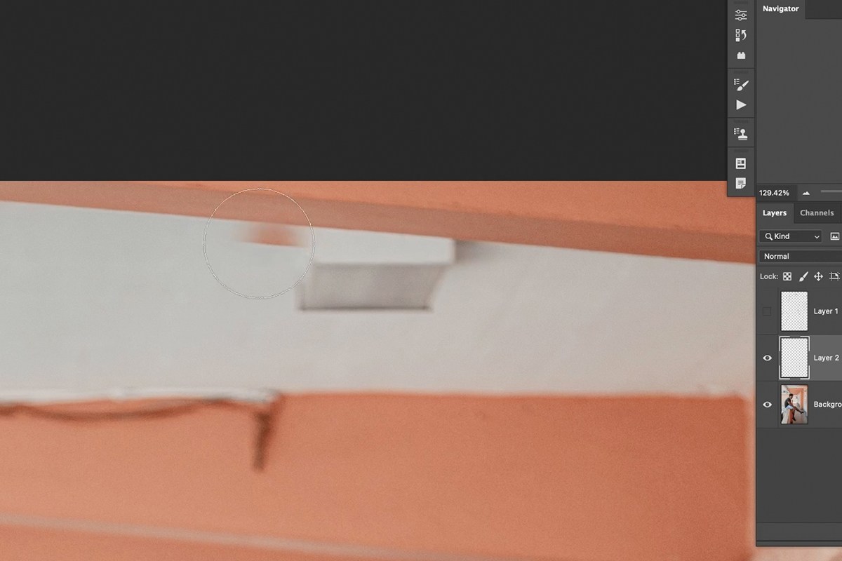 Spot Healing Brush removing small distractions in an open, undefined area