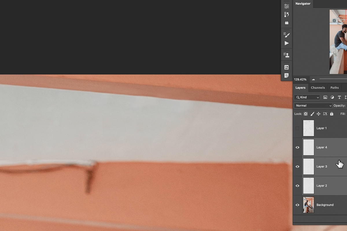 Add Noise filter applied to the painted smart object layer to match the photo's grain