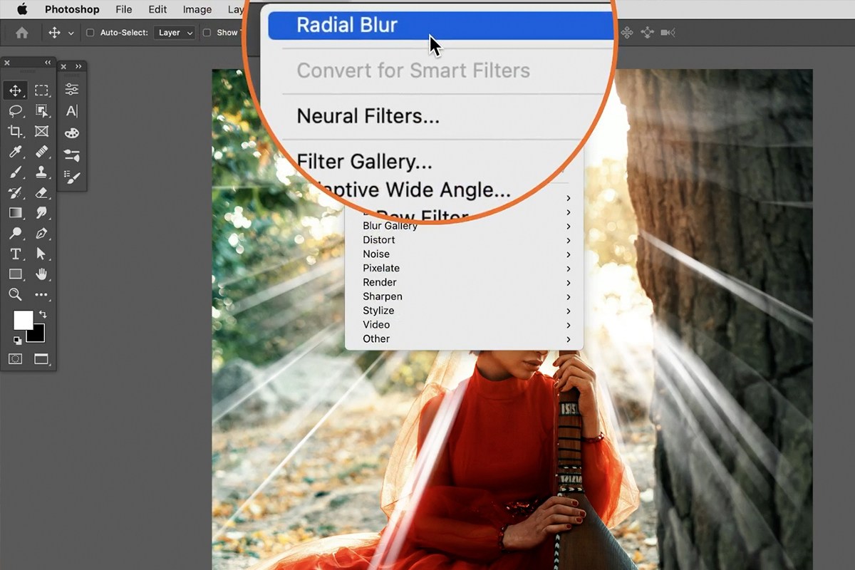 Reopening Radial Blur from the top of the Filter menu to reapply the same settings