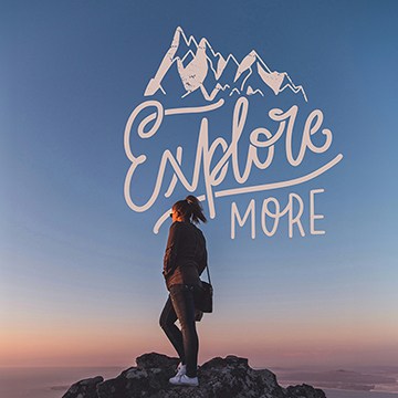 Composited graphic reading 'Explore More' with a mountain illustration, thumbnail for a Compositing 101 tutorial