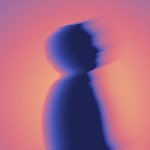 A blurred silhouette on a pink and blue gradient