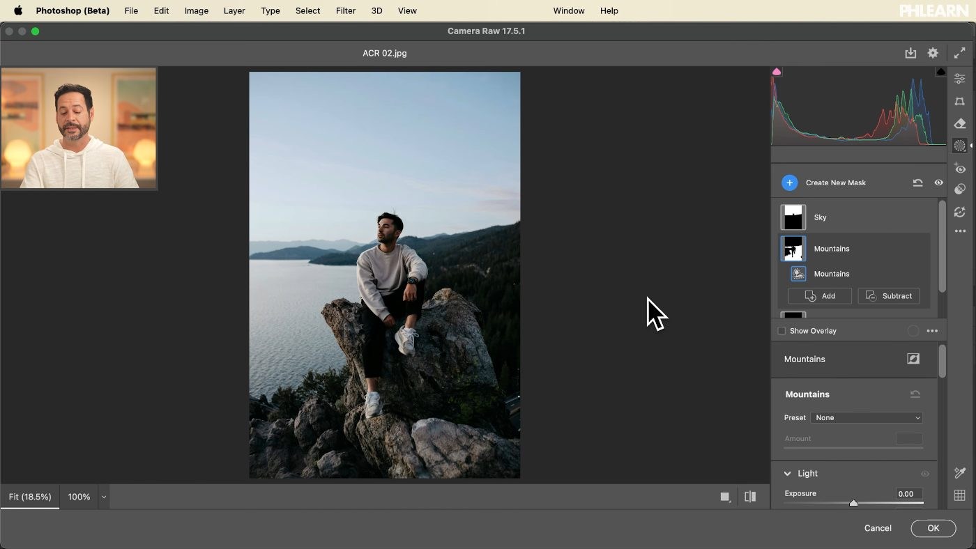 Using Select Landscape to mask sky, water and mountains separately in Adobe Camera Raw