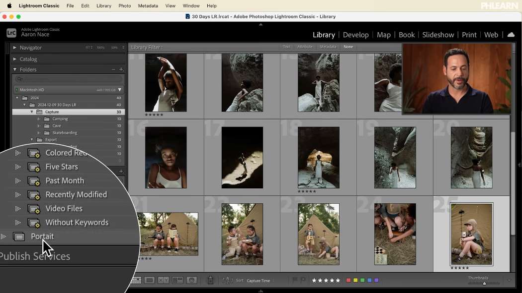 Creating a new collection in Lightroom Classic and dragging portraits into it