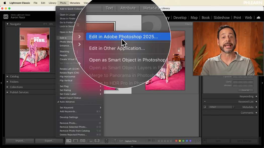The Edit in Photoshop dialog offering Edit Original, Edit a Copy, or Edit a Copy with Lightroom Adjustments