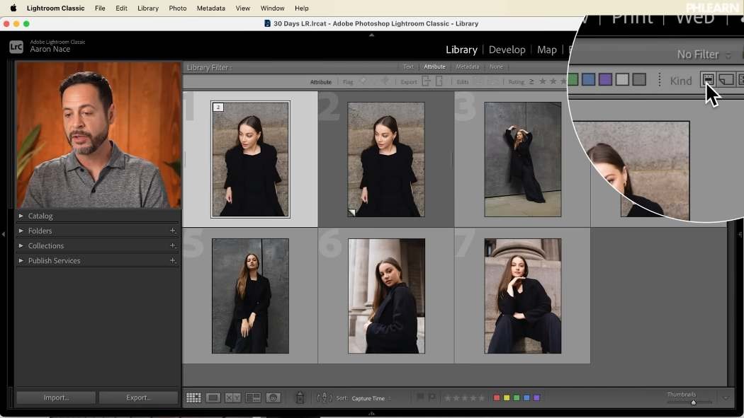 Filtering by Kind in the Library Filter to show only virtual copies in Lightroom Classic