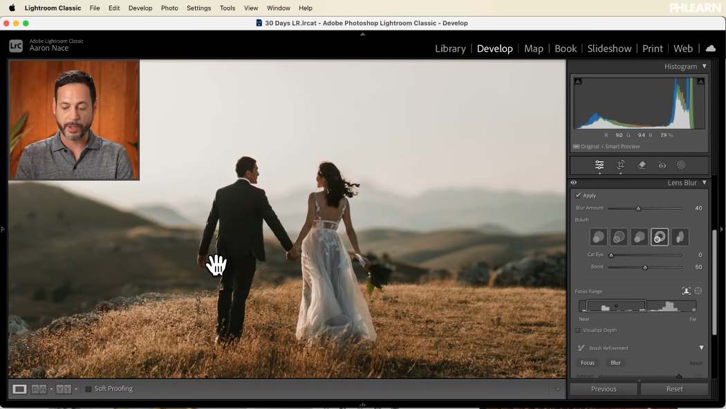 Bokeh shape options and the Cat Eye slider in the Lightroom Classic Lens Blur panel