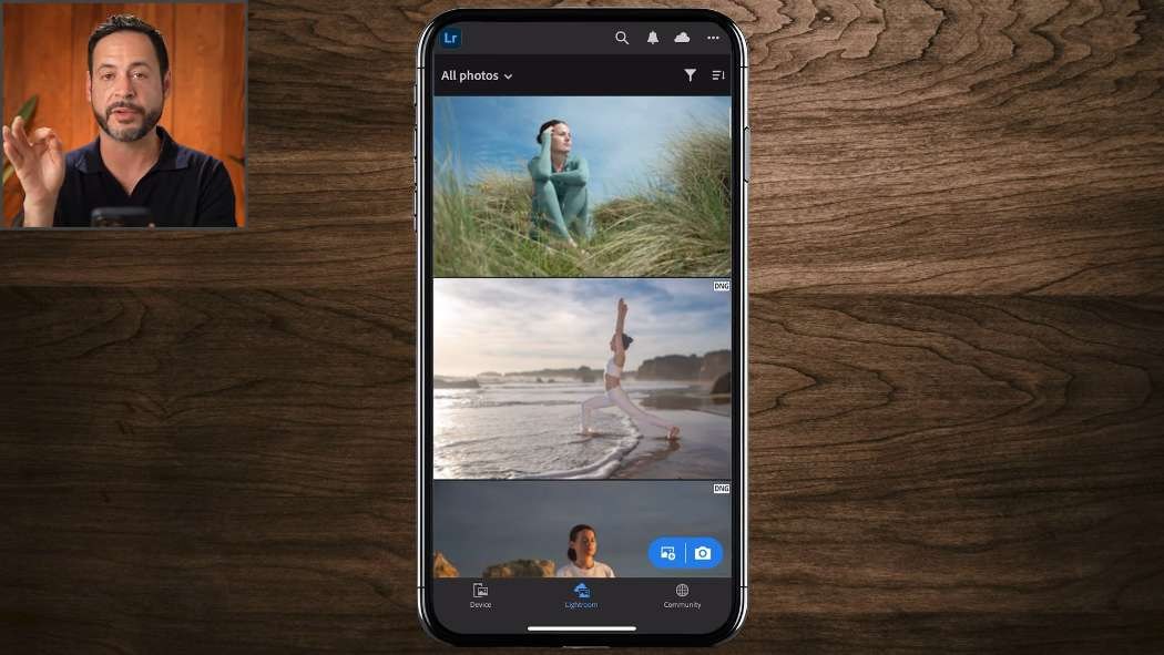 Adding photos to Lightroom Mobile from the device camera roll on a phone