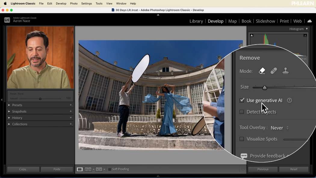 The Remove tool in Lightroom Classic with the Use Generative AI option enabled