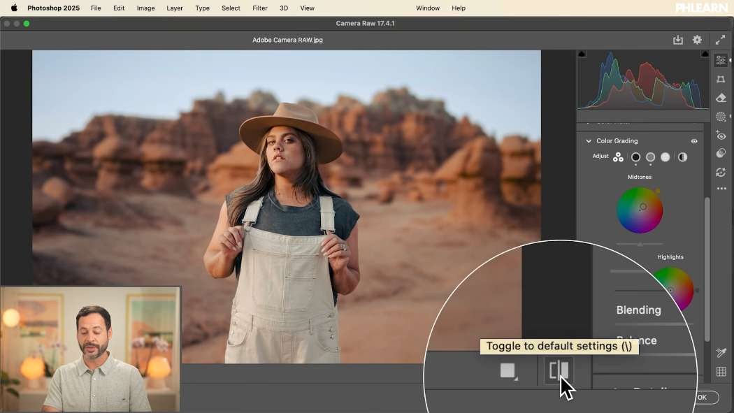 The colour grading wheels in Adobe Camera Raw
