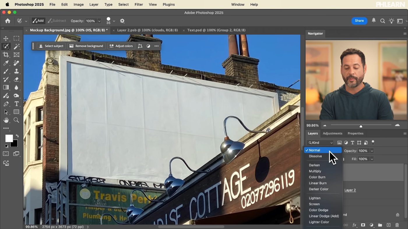Using Apply Image on a clipped Soft Light layer to bring the surface texture back over a mockup in Photoshop